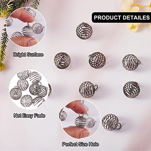 LiQunSweet 10 Pcs Stainless Steel Wire Round Spiral Bead Cage Charm Wire Wrap Gemstone Holder Pendants for Jewelry Making and Crafting - color: Stainless Steel Cage_14mm