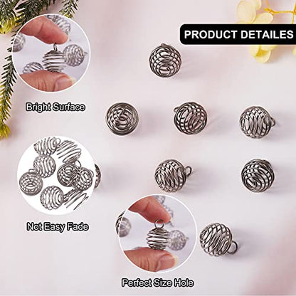LiQunSweet 10 Pcs Stainless Steel Wire Round Spiral Bead Cage Charm Wire Wrap Gemstone Holder Pendants for Jewelry Making and Crafting - color: Stainless Steel Cage_14mm