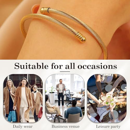 Jewelers Stainless Steel Cable Wire Open Cuff Adjustable Size - color: Gold