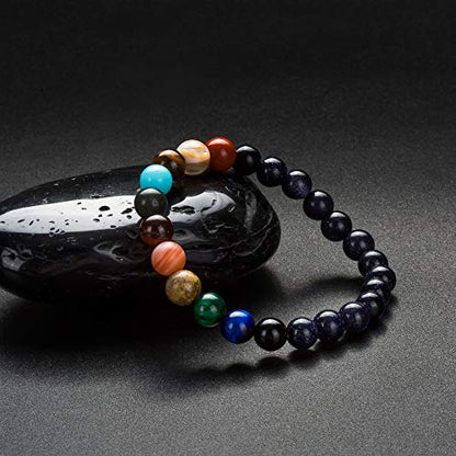 Fesciory Solar System Bracelet for Women, Universe Galaxy Beaded Jewelry | Natural Stone Beads, Universe Galaxy Design, Guardian Star Charm, Adjustable Fit, Birthday & Astronomy Planet Gifts for Loves - color: Blue Sandstone(Nine Planets)