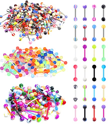 30-200Pcs 14G Surgical Steel Tongue Rings for Women Stainless Steel Nipple Rings Barbell Body Piercing - color: D: 120pcs