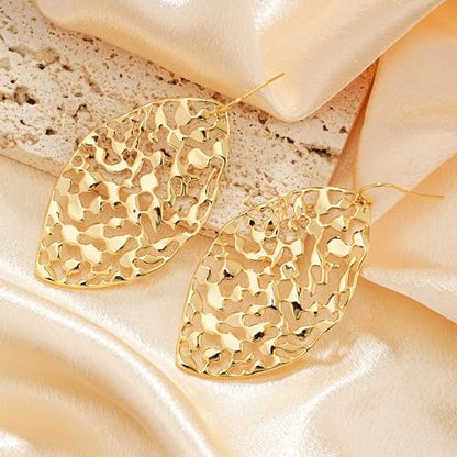 Sylph Large Gold Earrings for Women, Chunky Gold Statement Drop Dangle Earring Maple Leave Ginko Leaf Jewelry Gifts - style: 01 Gold Leaf Earrings-2.1"