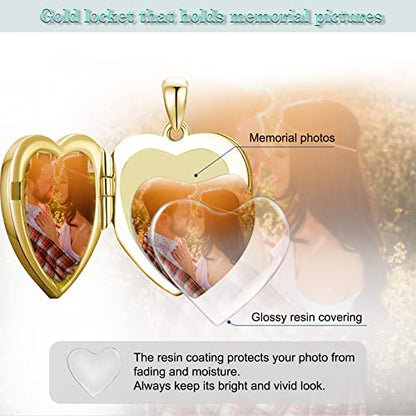 SOULMEET 10K 14K 18K Solid White Gold/Silver Minimalist Style/Infinity Sunflower Heart/Oval Locket Necklace That Holds 1 or 2 Pictures Personalized Photo Locket Necklace Letters Engraving - style: A3-gold locket+photo+text
