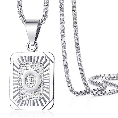 Trendsmax Initial Letter Pendant Necklace Mens Womens Capital Letter White Gold Plated A Z Stainless Steel Box Chain 22inch - style: O