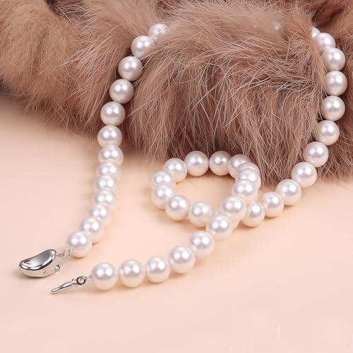 Pearl Necklaces for Women,8mm Pearl Necklace and Earring Bracelet Jewelry Set for Women Men Wedding Birthday Valentine Christmas Day Gifts - color: White