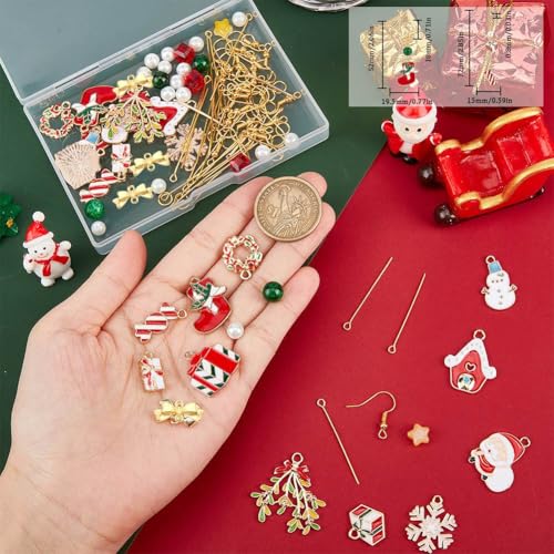 SUNNYCLUE 1 Box DIY 10 Pairs Christmas Charms Enamel Snowflake Charms Earrings Making Starter Kit Snowman Santa Claus Christmas Socks Pendants Star Bead Red Green Beads for Jewelry Making Kits - color: 8-diy-10 Pairs Christmas Enamel Earrings