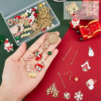 SUNNYCLUE 1 Box DIY 10 Pairs Christmas Charms Enamel Snowflake Charms Earrings Making Starter Kit Snowman Santa Claus Christmas Socks Pendants Star Bead Red Green Beads for Jewelry Making Kits - color: 8-diy-10 Pairs Christmas Enamel Earrings