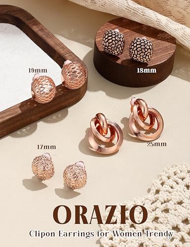 ORAZIO 4Pairs Clip On Earrings for Women Gold Silver Clip On Hoop Earrings Chunky Teardrop Clip Earrings Twist Round Clip On Stud Earrings No Piercing Fake Earrings Set - color: Rose Gold