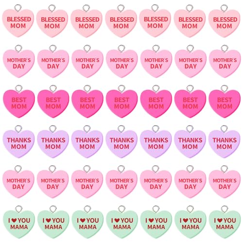 64 Pcs Mother's Day Resin Charms, Mom Conversation Heart Charm | Love Mama Mom Pendants, DIY Crafts, Bracelet Necklace Earrings Jewelry Making, Decorations Accessories - style: Mother's Day Style