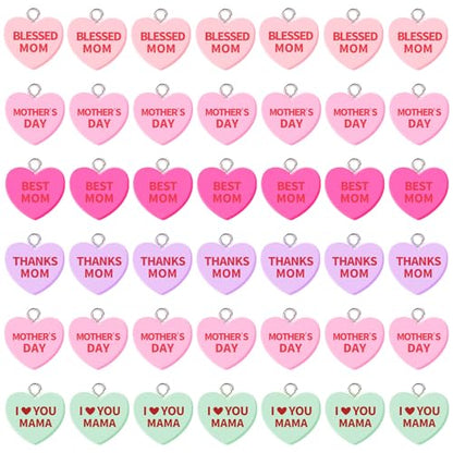 64 Pcs Mother's Day Resin Charms, Mom Conversation Heart Charm | Love Mama Mom Pendants, DIY Crafts, Bracelet Necklace Earrings Jewelry Making, Decorations Accessories - style: Mother's Day Style