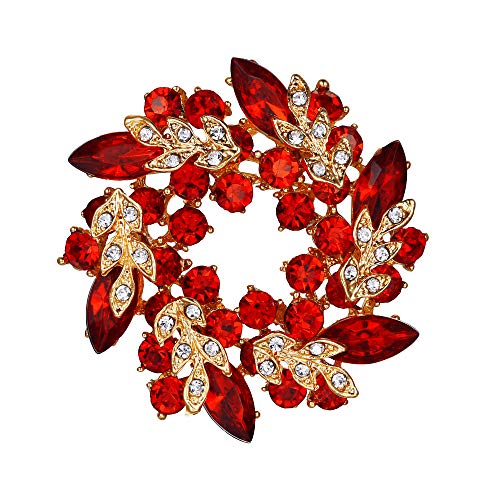 EVER FAITH Austrian Crystal Wedding Corsage Jewelry Accessory Bridal Flower Wreath Brooch Pin for Women - color: Red Gold-Tone
