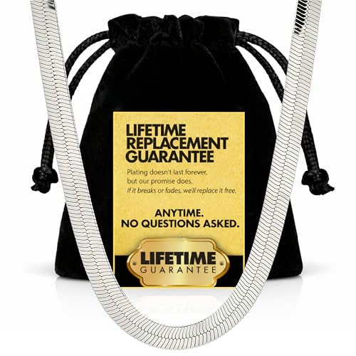 LIFETIME JEWELRY 5mm Flexible Gold Herringbone Necklace for Women & Men - 24k Real Gold Plated Chain - with Lifetime Replacement - color: White Gold, size: 16 inches