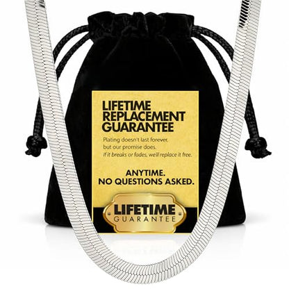 LIFETIME JEWELRY 5mm Flexible Gold Herringbone Necklace for Women & Men - 24k Real Gold Plated Chain - with Lifetime Replacement - color: White Gold, size: 30 inches