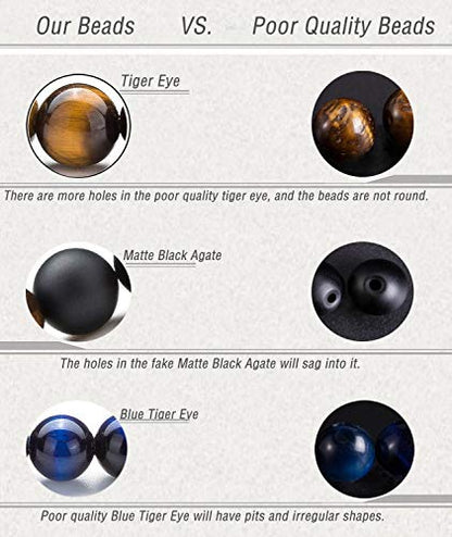 Men Women 8mm Tiger Eye Stone Beads Bracelet - color: Black Matte Agate-21018
