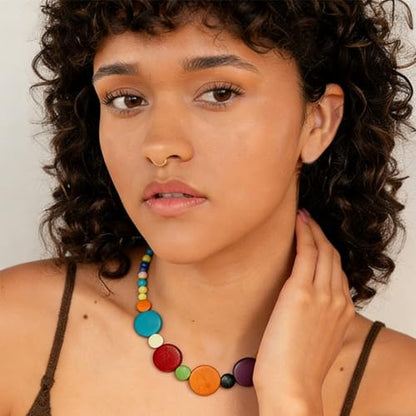 ONLYJUMP Colorful Ethnic Wooden Jewelry Set for Women Round Statement Dangle Earrings Multilayered Geometric Beaded Bracelet Necklace Exaggerated Tribal Style Jewelry - color: Colorful B