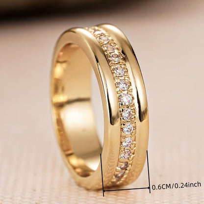 Simple Eternity Band Ring Synthetic Gemstone Wide Ring for Women Wedding Engagement Ring Fashion Jewelry - color: Gold Color
