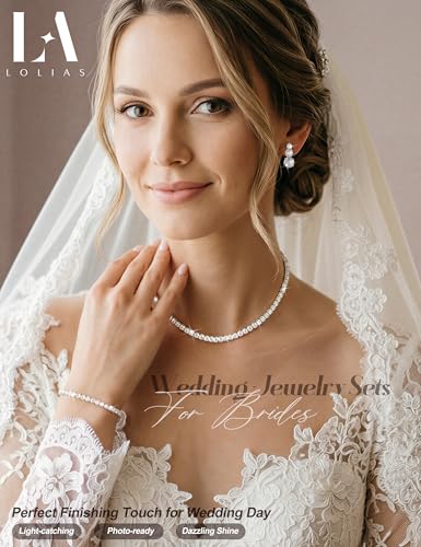 LOLIAS Silver Jewelry Set for Women Tennis Necklace Bracelet Hypoallergenic | Wedding Jewelry Sets for Brides Bridemaid,Costume Party Prom Accessories,Chockers Necklace CZ Tennis Bracelet Earrings Studs - style: Tennis Necklaces Bracelet+Graduated Drop Ea
