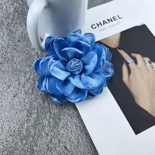 Dainty Fabric Rose Flower Large Brooch Lapel Pins Flower Brooches Pin Classic for Wedding Party Dance Banquet for Women Dress Suit Clothes Accessories Jewelry 100mm - color: Blue