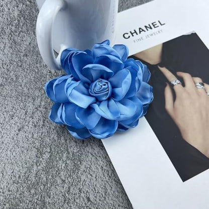 Dainty Fabric Rose Flower Large Brooch Lapel Pins Flower Brooches Pin Classic for Wedding Party Dance Banquet for Women Dress Suit Clothes Accessories Jewelry 100mm - color: Blue