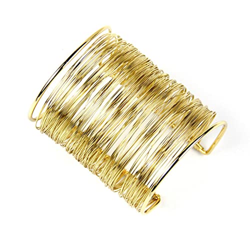 COLORFUL BLING Punk Alloy Hollow Geometric Smooth Polished Gold Hoop Open Cuff Wide Bracelet Bangle Wrist Jewelry for Women Lady - color: gold wire