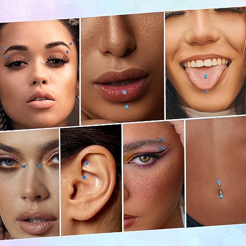 G23 Titanium Eyebrow Piercing Jewelry Eyebrow Rings Curved Barbell 16G Eyebrow Belly Button Ring Navel Rings Rook Daith Earrings Lip Ring Eyebrow Jewelry 6mm-12mm - color: 2PCS,Ball Shape Blue Opal,Silver