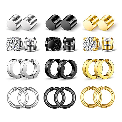 Aroncent Stainless Steel Hoop Earrings: 3-8 Pairs Men Small Hoop Huggie Hinged Earrings Set for Men Women 4mm Valentine Day Gifts - color: Magnetic-Hoop