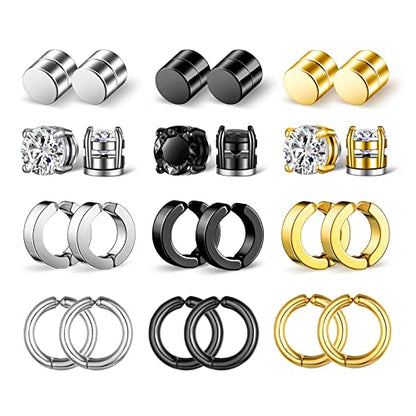 Aroncent Stainless Steel Hoop Earrings: 3-8 Pairs Men Small Hoop Huggie Hinged Earrings Set for Men Women 4mm Valentine Day Gifts - color: Magnetic-Hoop