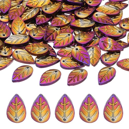 PATIKIL Leaf Beads, 50Pcs Crystal Translucent Czech Glass Beads for DIY Jewelry Making Bracelets Necklace, Plated Purple - color: Plated Purple