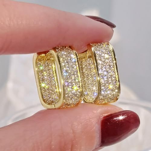 Luxury Paved Cubic Zirconia Hoop Earrings for Women Wedding Trendy Jewelry - color: E1934