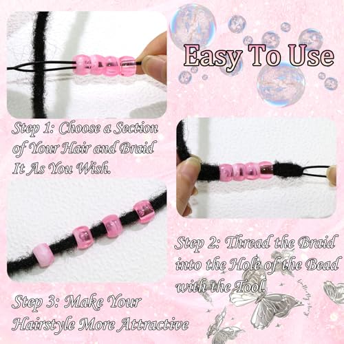 NAISKA 90Pcs Pink Hair Beads for Kids Girls Small Beads for Hair Cute Dreadlock Beads Acrylic Hair Beads for Braids Tiny Pony Beaded Hair Clips Toddler Loc Beads Jewelry - color: Pink