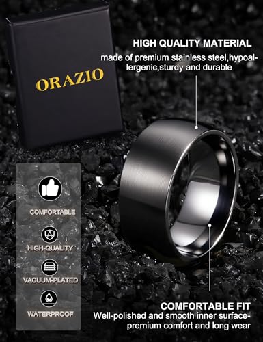 ORAZIO Stainless Steel Wedding Rings for Men Women 6mm 8mm Mens Wedding Band Sliver/Black/Gold Plated Brushed Matte Finish Surface High Polish Edge Mens Rings Engagement Promise Ring Comfort Fit 6-14 - color: Black-6MM