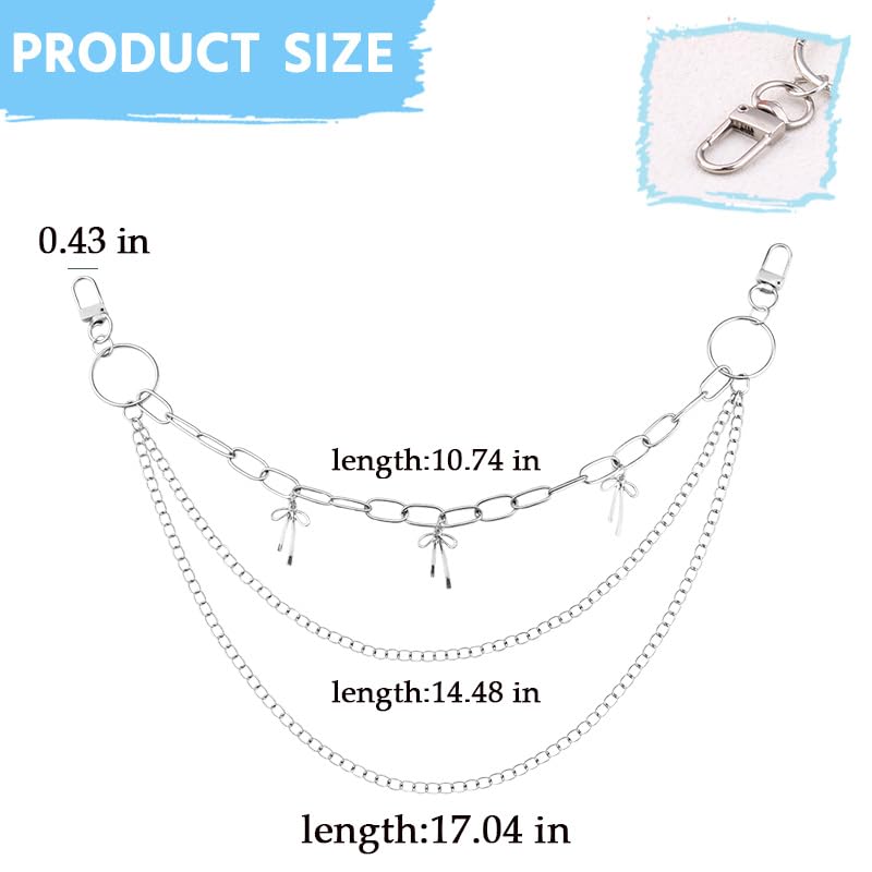 Goth Pants Chain Charms for Women Men Punk Layered Jean Chains Gothic Y2k Pocket Chain for Women Hip Hop Waist Chains - color: Bow