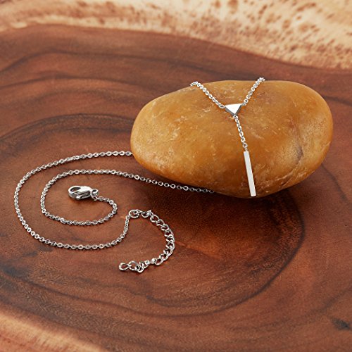 West Coast Jewelry ELYA Women's Polished Triangle Bar Drop Lariat Necklace | Crafted in solid stainless steel, this necklace resists tarnish and stands up to daily wear. - color: Silver