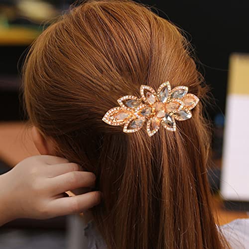 Floral Rhinestone Hairpin Luxury Crystal Flower Hair Barrette Clip (Champagne) - color: Champagne