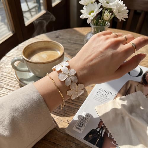 18K Gold Plated White Enamel Cuff Bracelet for Women - color: flower2