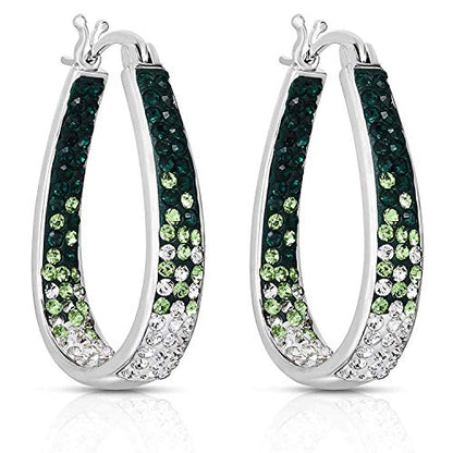 Savlano 14K White Gold Plated Inside Out Crystal Hoop Earrings For Women Comes With Savlano Gift Box - color: Green-White