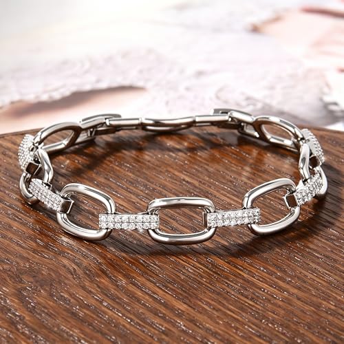 14K Gold & Silver Plated Lightweight Link Bracelet for Women | Stackable Bracelets ,14K Gold Plated Bracelets with CZ,Lightweight Trendy Chain Bracelet Jewelry Gift - style: Silver Bracelets