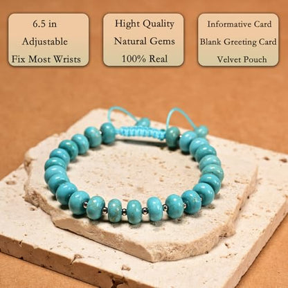 468Handmade Adjustable Natural Gemstone Crystal Bracelet Healing Power Energy Inspirational Gifts with Card for Unisex - color: 25-Turquoise (Safety), size: 5x8mm