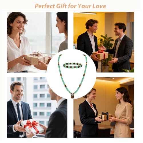 Money Bracelets Necklace Jewelry Set for Women Men Jade Crystal Tiger Eye Obsidian Beaded Necklace Feng Shui Good Luck Money Bracelet Wealth Attraction Accessories Outfits Protection Jewelry Gifts - color: A3