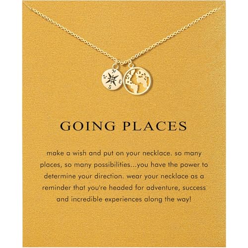 Baydurcan Dainty Gold Necklace for Women Ankh Mom Jesus Sun Star Necklace | 14K Gold Plated Pendant Necklaces Gifts for Friends Sister Mother, Birthday, Christmas, Graduation, Inspirational Gifts - style: Compass Map