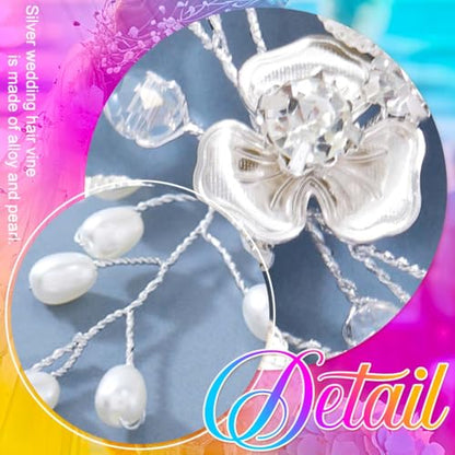 Flower Bride Wedding Hair Accessory Crystal Headpiece Hair Vine | Silver Leaf Bridal Hair Accessories Pearl Headpieces for Women - color: A-Silver