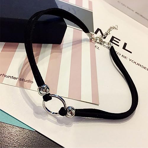 Fesciory Black Necklaces for Women, Adjustable Layered Velvet Leather Lace Collar Necklace, Goth Jewelry Gifts. - color: Circle