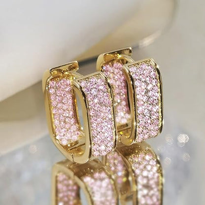 Luxury Paved Cubic Zirconia Hoop Earrings for Women Wedding Trendy Jewelry - color: E4630