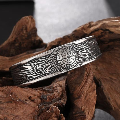 Vegvisir Cuff Bracelet for Men, Stainless Steel Viking Bangle, Norse Style Adjustable Bracelet