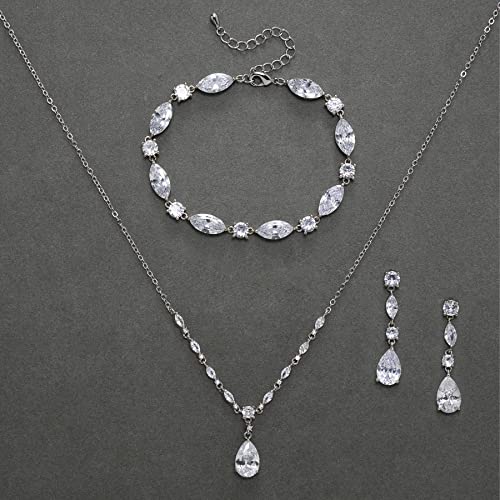 SWEETV Bridal Wedding Jewelry Set for Brides,Teardrop Bridesmaids Jewelry Set - color: 01.Silver