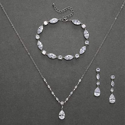 SWEETV Bridal Wedding Jewelry Set for Brides,Teardrop Bridesmaids Jewelry Set - color: 01.Silver
