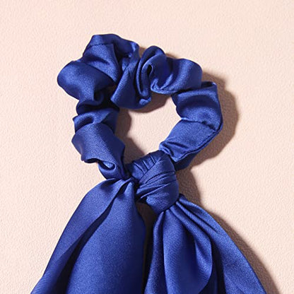 Pack of 2 Knotted Bow Hair Scrunchies Elastic Hair Scarf Hair Ties Bands Satin Hair Ribbon Scrunchy Ponytail Holder for Women and Girls,Hair Scarf Scrunchies,Hair Accessories (Royal Blue) - color: Royal Blue