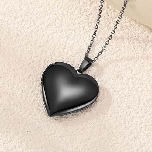 PHOCKSIN Personalized Locket Necklace for Women Photo Necklace with Customized Picture Birth Flower Birthstone Customizable Birthday Gifts - color: #20-Heart Black Birthflower