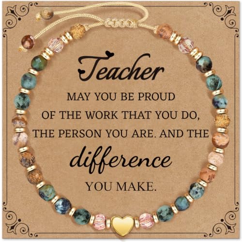 Inspirational Bracelets Gifts for Women: Healing Natural Stone Beads Bracelets - Birthday Mothers Day Gifts Thinking of you Get Well Soon Gift for Women Friends Sister Mom - color: HEART-TEACHER