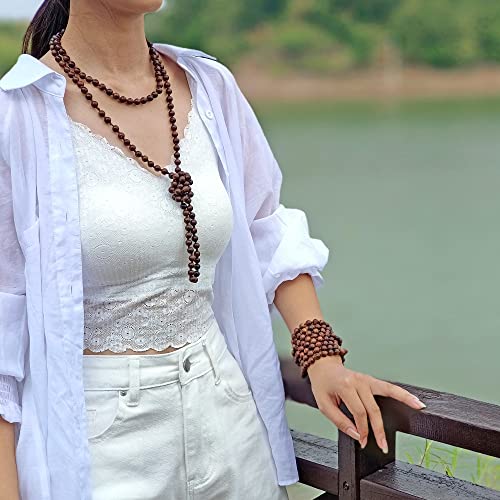 Firstmeet Fashion Natural Round Wood Beads 60'' Long Strand Art Deco Necklace for Women - color: Ebony